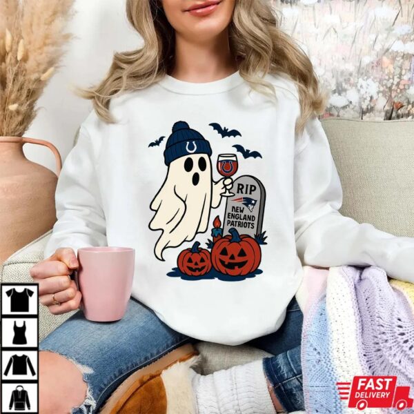 Indianapolis Colts vs New England Patriots Halloween Ghost RIP T-Shirt Indianapolis Colts vs New England Patriots Halloween Ghost RIP T-Shirt