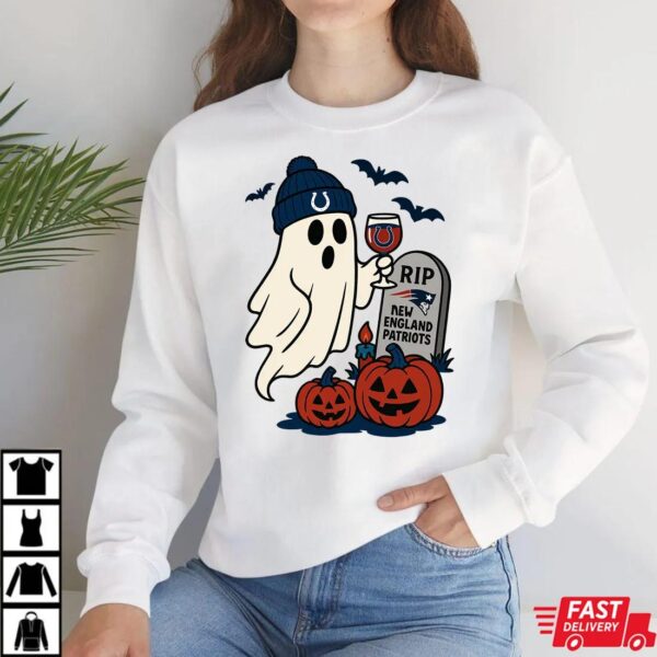 Indianapolis Colts vs New England Patriots Halloween Ghost RIP T-Shirt Indianapolis Colts vs New England Patriots Halloween Ghost RIP T-Shirt