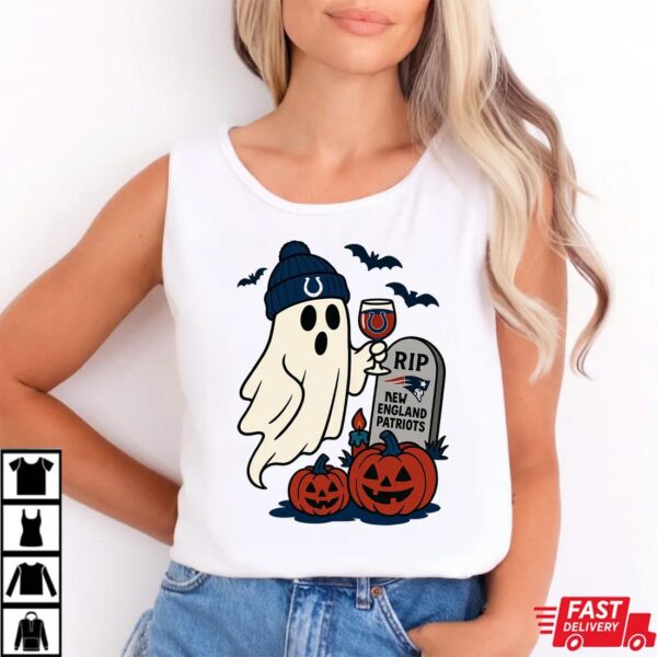 Indianapolis Colts vs New England Patriots Halloween Ghost RIP T-Shirt Indianapolis Colts vs New England Patriots Halloween Ghost RIP T-Shirt