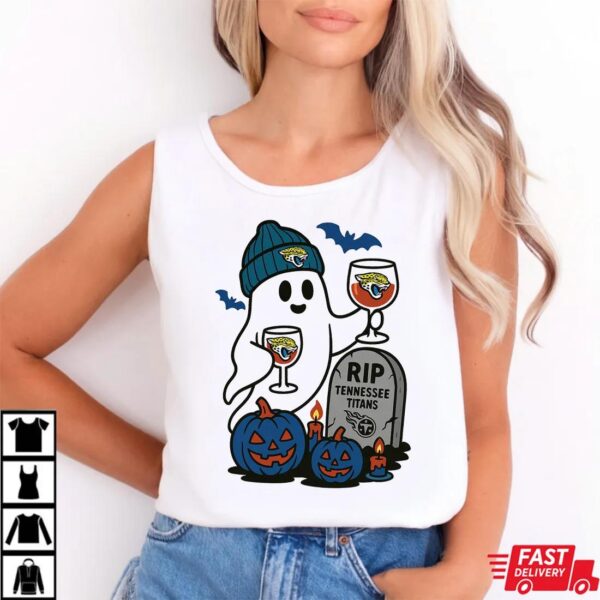 Jacksonville Jaguars vs Tennessee Titans Halloween Ghost RIP T-Shirt Jacksonville Jaguars vs Tennessee Titans Halloween Ghost RIP T-Shirt