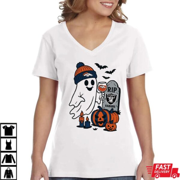 Denver Broncos vs Las Vegas Raiders Halloween Ghost RIP T-Shirt