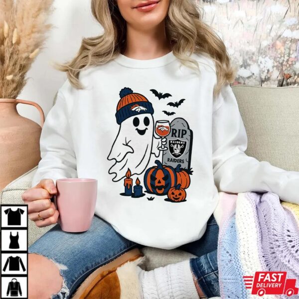 Denver Broncos vs Las Vegas Raiders Halloween Ghost RIP T-Shirt