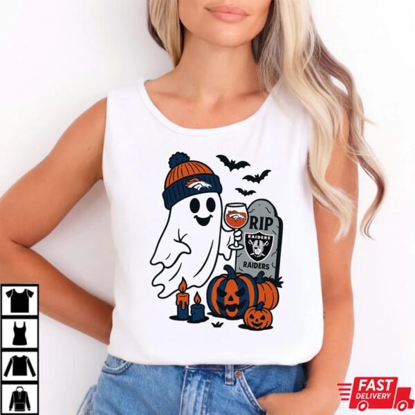 Denver Broncos vs Las Vegas Raiders Halloween Ghost RIP T-Shirt