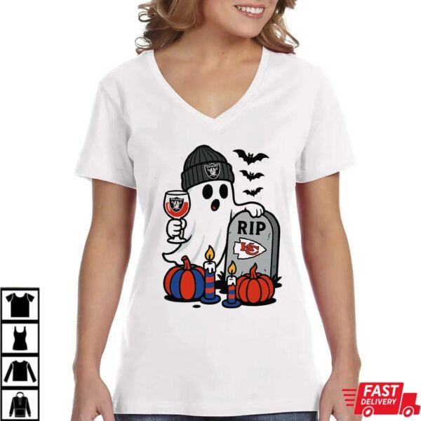 Las Vegas Raiders vs Kansas City Chiefs Halloween Ghost RIP T-Shirt