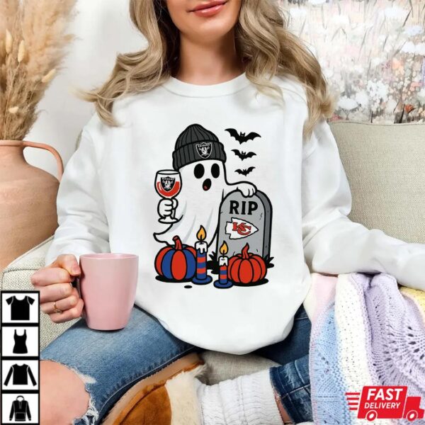 Las Vegas Raiders vs Kansas City Chiefs Halloween Ghost RIP T-Shirt