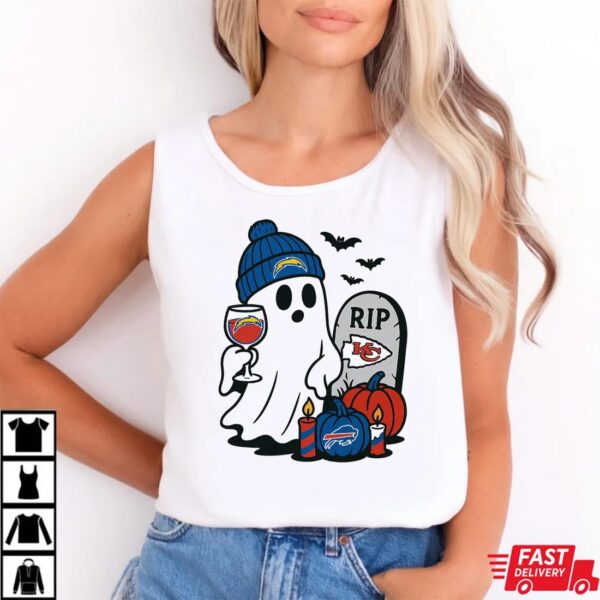 Los Angeles Chargers vs Kansas City Chiefs Halloween Ghost RIP T-Shirt Los Angeles Chargers vs Kansas City Chiefs Halloween Ghost RIP T-Shirt