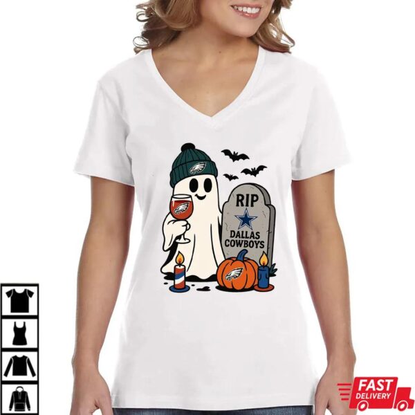 Philadelphia Eagles vs Dallas Cowboys Halloween Ghost RIP T-Shirt Philadelphia Eagles vs Dallas Cowboys Halloween Ghost RIP T-Shirt