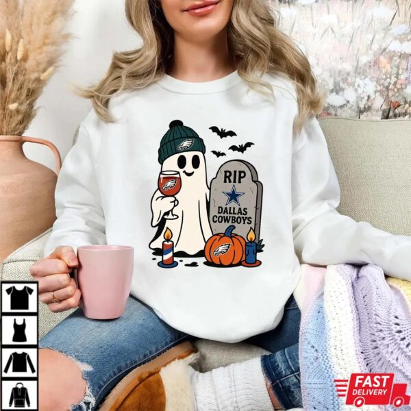 Philadelphia Eagles vs Dallas Cowboys Halloween Ghost RIP T-Shirt Philadelphia Eagles vs Dallas Cowboys Halloween Ghost RIP T-Shirt