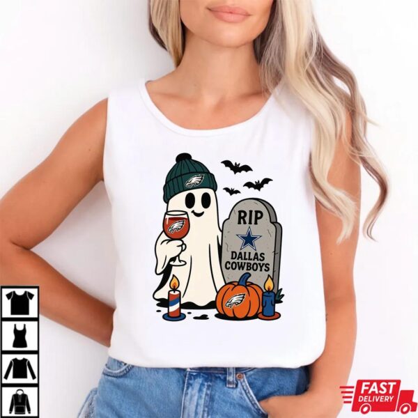 Philadelphia Eagles vs Dallas Cowboys Halloween Ghost RIP T-Shirt Philadelphia Eagles vs Dallas Cowboys Halloween Ghost RIP T-Shirt