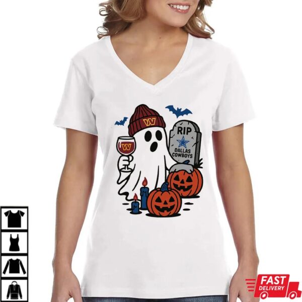 Washington Commanders vs Dallas Cowboys Halloween Ghost RIP T-Shirt Washington Commanders vs Dallas Cowboys Halloween Ghost RIP T-Shirt