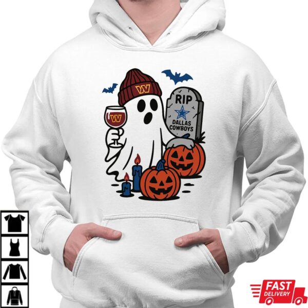 Washington Commanders vs Dallas Cowboys Halloween Ghost RIP T-Shirt Washington Commanders vs Dallas Cowboys Halloween Ghost RIP T-Shirt