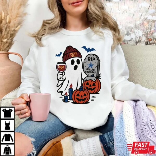 Washington Commanders vs Dallas Cowboys Halloween Ghost RIP T-Shirt Washington Commanders vs Dallas Cowboys Halloween Ghost RIP T-Shirt