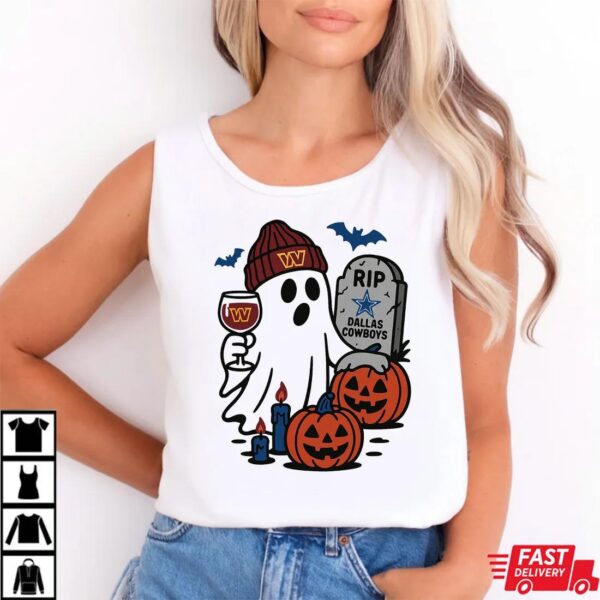 Washington Commanders vs Dallas Cowboys Halloween Ghost RIP T-Shirt Washington Commanders vs Dallas Cowboys Halloween Ghost RIP T-Shirt