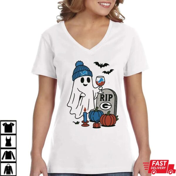 Detroit Lions vs Green Bay Packers Halloween Ghost RIP T-Shirt