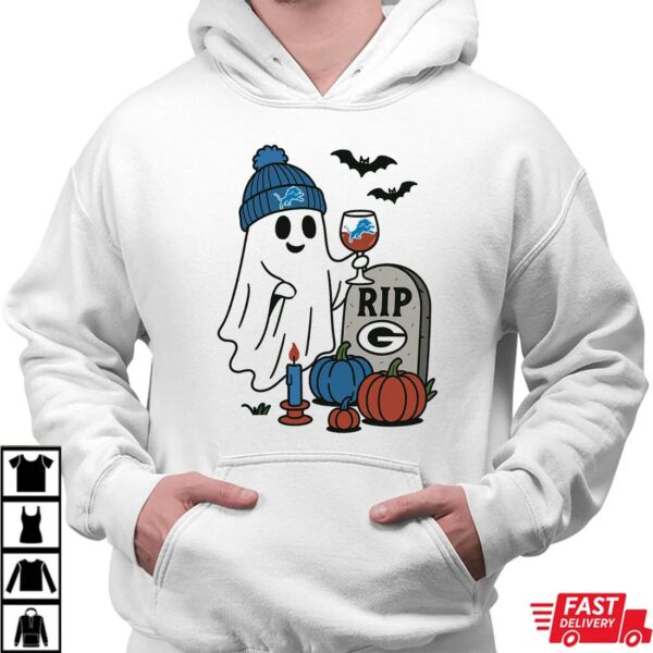 Detroit Lions vs Green Bay Packers Halloween Ghost RIP T-Shirt