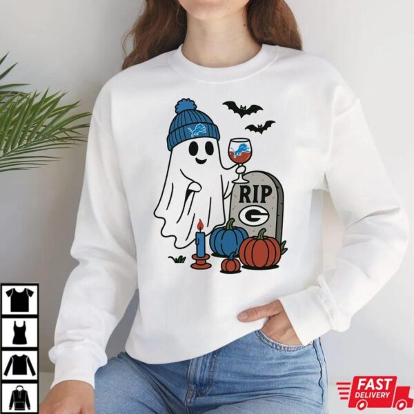 Detroit Lions vs Green Bay Packers Halloween Ghost RIP T-Shirt