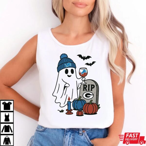 Detroit Lions vs Green Bay Packers Halloween Ghost RIP T-Shirt