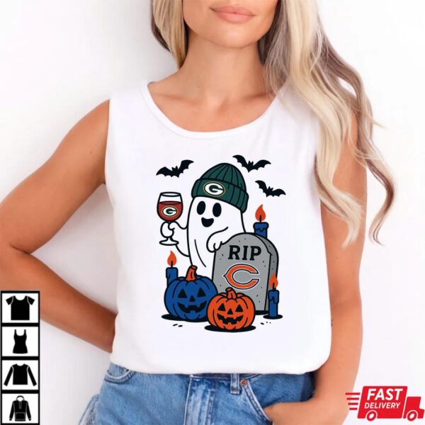 Green Bay Packers vs Chicago Bears Halloween Ghost RIP T-Shirt Green Bay Packers vs Chicago Bears Halloween Ghost RIP T-Shirt