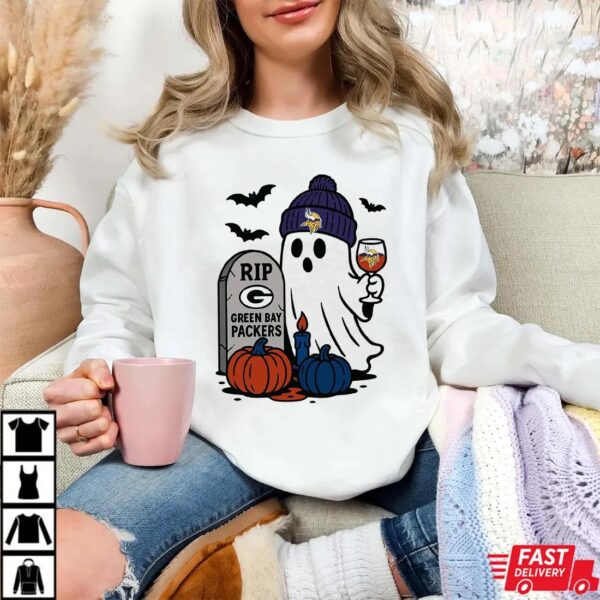 Minnesota Vikings vs Green Bay Packers Halloween Ghost RIP T-Shirt Minnesota Vikings vs Green Bay Packers Halloween Ghost RIP T-Shirt