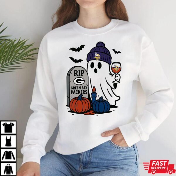 Minnesota Vikings vs Green Bay Packers Halloween Ghost RIP T-Shirt Minnesota Vikings vs Green Bay Packers Halloween Ghost RIP T-Shirt