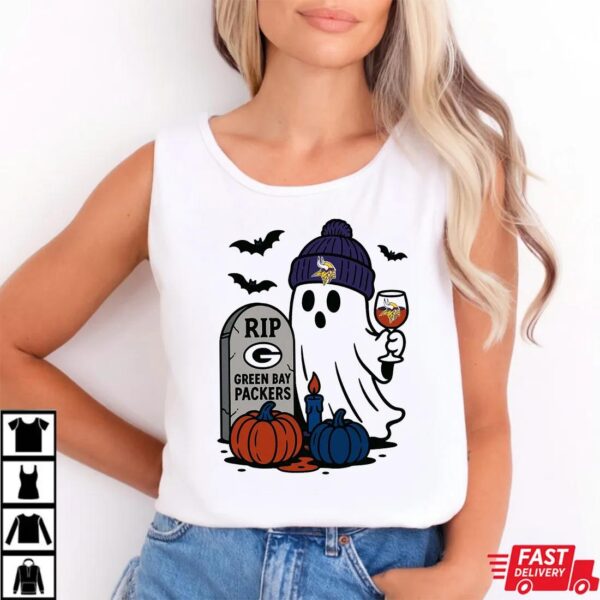 Minnesota Vikings vs Green Bay Packers Halloween Ghost RIP T-Shirt Minnesota Vikings vs Green Bay Packers Halloween Ghost RIP T-Shirt