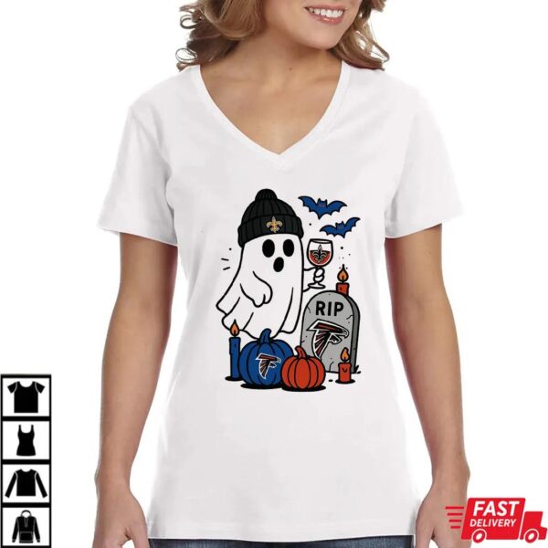 New Orleans Saints vs Atlanta Falcons Halloween Ghost RIP T-Shirt New Orleans Saints vs Atlanta Falcons Halloween Ghost RIP T-Shirt