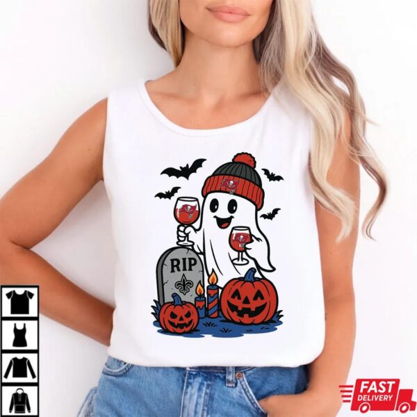 Tampa Bay Buccaneers vs New Orleans Saints Halloween Ghost RIP T-Shirt Tampa Bay Buccaneers vs New Orleans Saints Halloween Ghost RIP T-Shirt