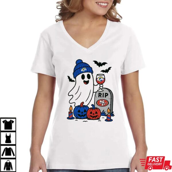 Los Angeles Rams vs San Francisco 49ers Halloween Ghost RIP T-Shirt Los Angeles Rams vs San Francisco 49ers Halloween Ghost RIP T-Shirt