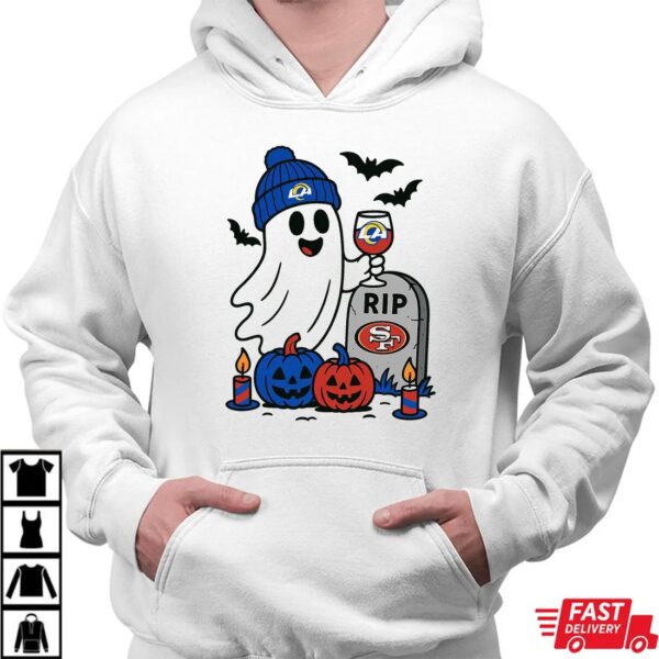 Los Angeles Rams vs San Francisco 49ers Halloween Ghost RIP T-Shirt Los Angeles Rams vs San Francisco 49ers Halloween Ghost RIP T-Shirt