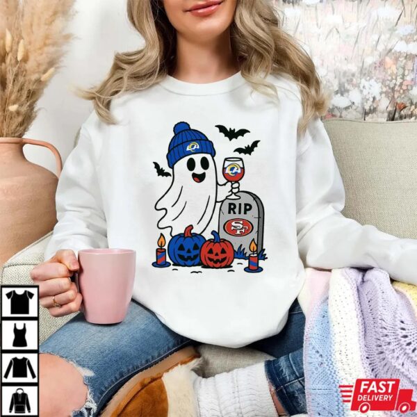 Los Angeles Rams vs San Francisco 49ers Halloween Ghost RIP T-Shirt Los Angeles Rams vs San Francisco 49ers Halloween Ghost RIP T-Shirt