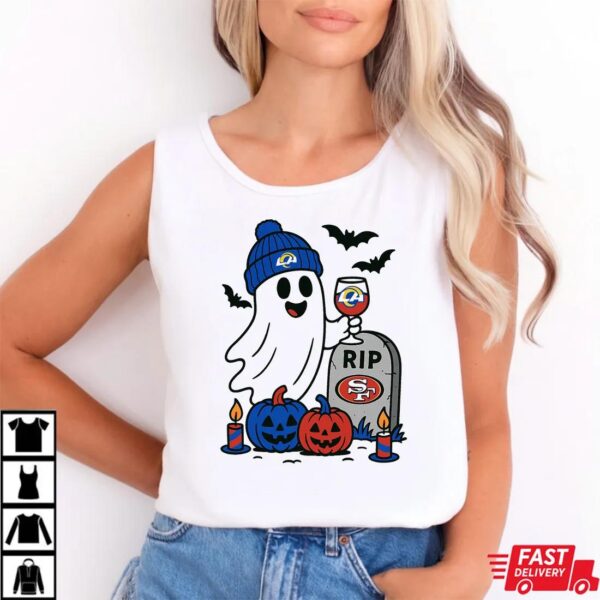 Los Angeles Rams vs San Francisco 49ers Halloween Ghost RIP T-Shirt Los Angeles Rams vs San Francisco 49ers Halloween Ghost RIP T-Shirt