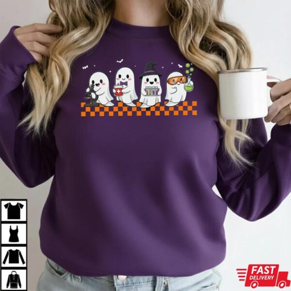 Spooky Lab Squad T-Shirt – Cute Ghost Scientist Halloween Science Tee for Teachers & Lab Lovers