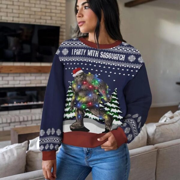 I Party With Sasquatch Ugly Christmas Sweater I Party With Sasquatch Ugly Christmas Sweater