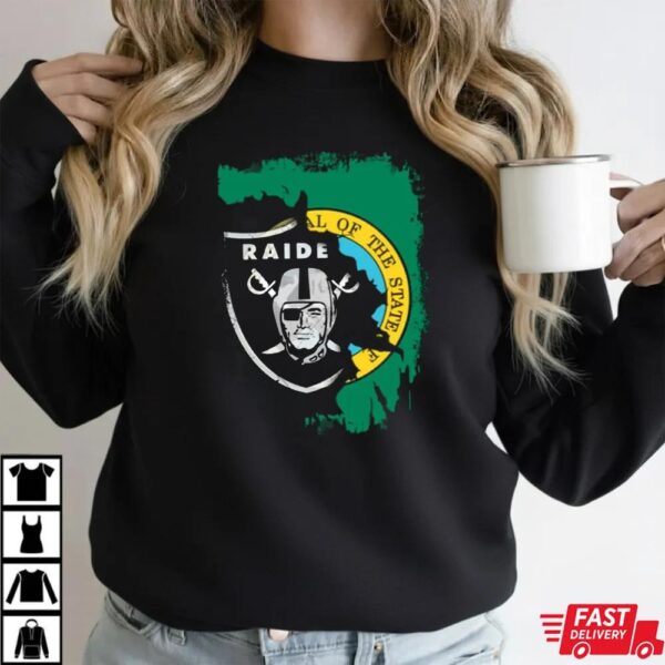 Washington State Seal And Raiders Logo Fusion T-Shirt