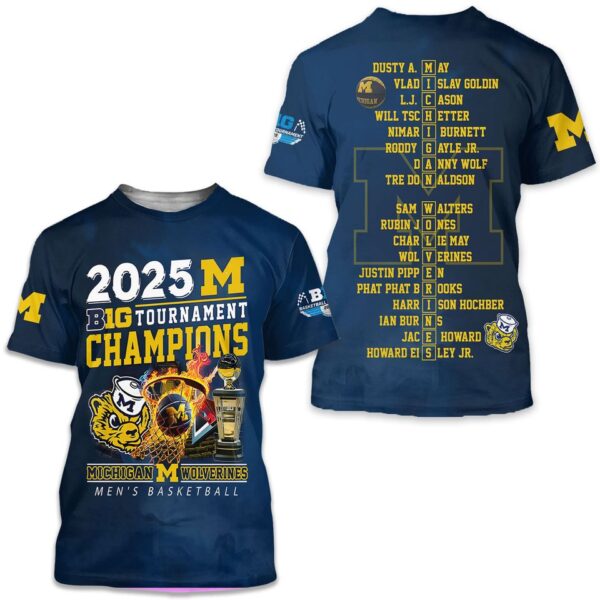Michigan Wolverine Men’s Basketball 2025 Big Ten Champions 3D Shirt Michigan Wolverine Men’s Basketball 2025 Big Ten Champions 3D Shirt