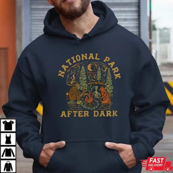 National Park After Dark Bigfoot Alien Campfire Shirt