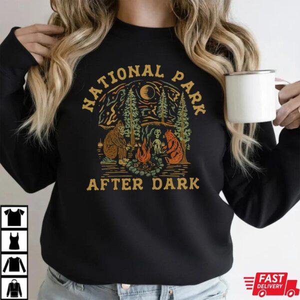 National Park After Dark Bigfoot Alien Campfire Shirt