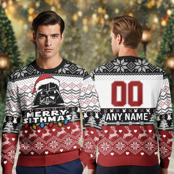 Personalized Name And Number Darth Vader Merry Sithmas Ugly Christmas Sweater Personalized Name And Number Darth Vader Merry Sithmas Ugly Christmas Sweater