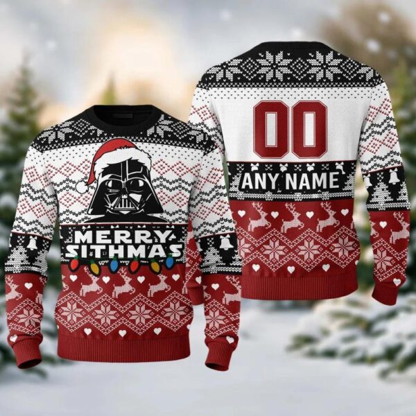 Personalized Name And Number Darth Vader Merry Sithmas Ugly Christmas Sweater Personalized Name And Number Darth Vader Merry Sithmas Ugly Christmas Sweater