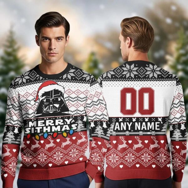 Personalized Name And Number Darth Vader Merry Sithmas Ugly Christmas Sweater Personalized Name And Number Darth Vader Merry Sithmas Ugly Christmas Sweater