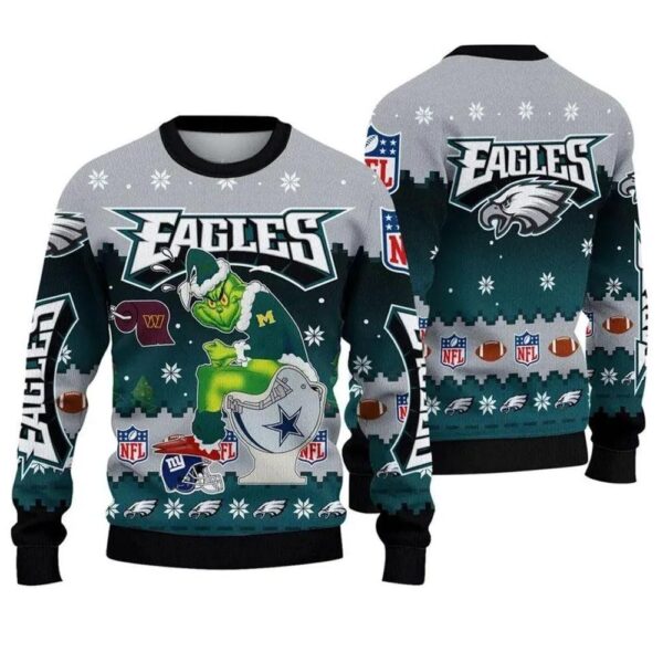 Philadelphia Eagles Grinch Sitting on Rivals Ugly Christmas Sweater