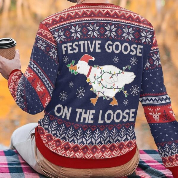 Festive Goose On The Loose Ugly Christmas Sweater