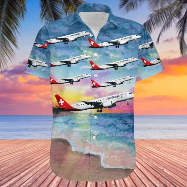Embraer ERJ-190-300STD Helvetic Airways Hawaiian Shirt Embraer ERJ-190-300STD Helvetic Airways Hawaiian Shirt