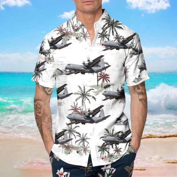 Lockheed Martin C-130J-30 Hercules Denmark Air Force Hawaiian Shirt Lockheed Martin C-130J-30 Hercules Denmark Air Force Hawaiian Shirt