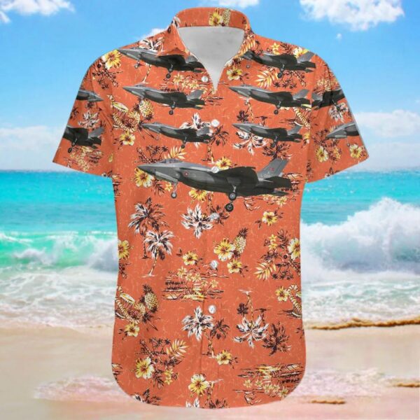 Lockheed Martin F-35A Lightning II Denmark Air Force Hawaiian Shirt Lockheed Martin F-35A Lightning II Denmark Air Force Hawaiian Shirt