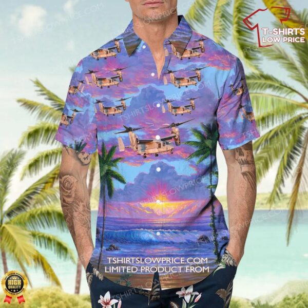 Bell Boeing MV-22B Osprey United States US Marine Corps (USMC) Hawaiian Shirt Bell Boeing MV-22B Osprey United States US Marine Corps (USMC) Hawaiian Shirt