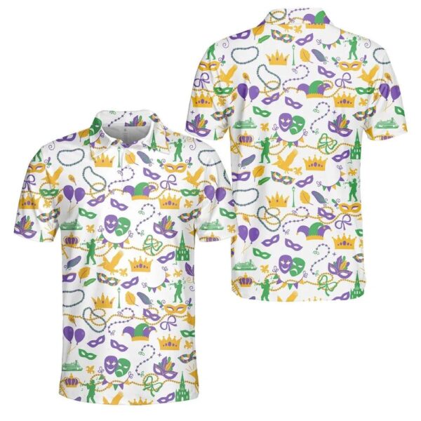 Mardi Gras Carnival Mask & Beads Polo Shirt