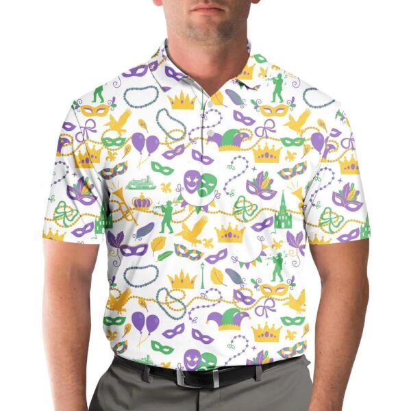 Mardi Gras Carnival Mask & Beads Polo Shirt