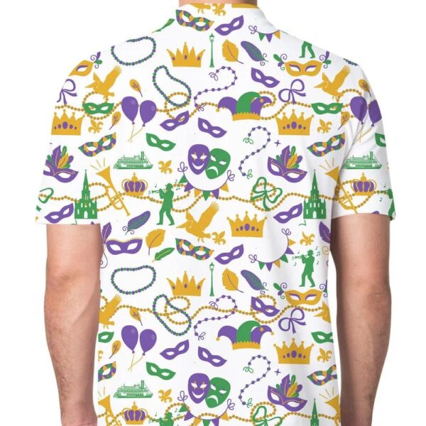 Mardi Gras Carnival Mask & Beads Polo Shirt