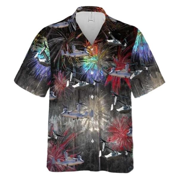 Bell Boeing V-22 Osprey Firework Art 4th Of July Hawaiian Shirt